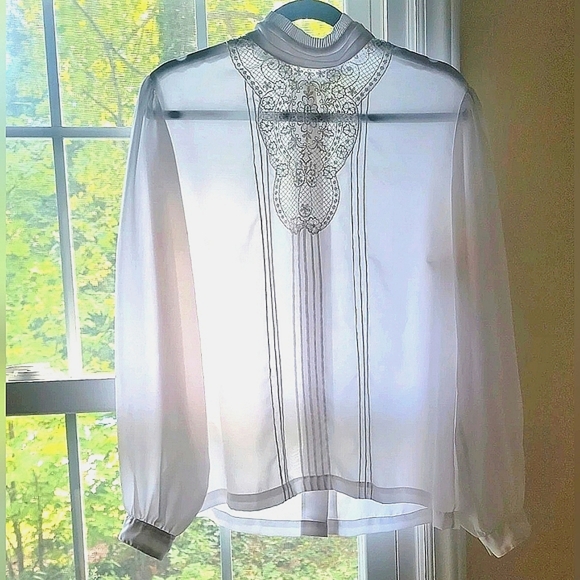 Vintage Shapely 16 Victorian White Lace Long Sleeve Blouse - Picture 1 of 5